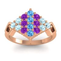 Swiss Blue Topaz Fashion Ring In 18K Rose Gold With Amethyst And Aquamarine – Hira Simple Ring