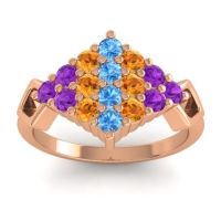 Swiss Blue Topaz Fashion Ring In 18K Rose Gold With Citrine And Amethyst – Hira Simple Ring