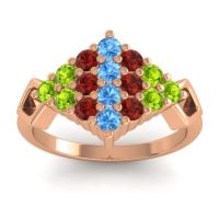 Swiss Blue Topaz Fashion Ring In 18K Rose Gold With Garnet And Peridot – Hira Simple Ring