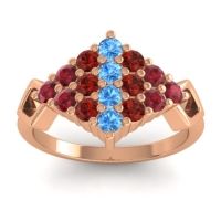 Swiss Blue Topaz Fashion Ring In 14K Rose Gold With Garnet And Ruby – Hira Simple Ring