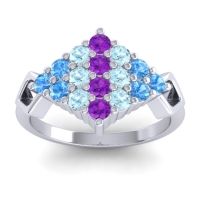 Amethyst Fashion Ring In 18k White Gold With Aquamarine And Swiss Blue Topaz – Hira Simple Ring