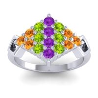 Amethyst Fashion Ring In 18k White Gold With Peridot And Citrine – Hira Simple Ring