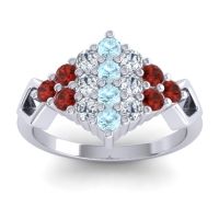 Aquamarine Fashion Ring In 14k White Gold With Lab Diamond And Garnet – Hira Simple Ring