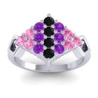 Black Onyx Fashion Ring In 18k White Gold With Amethyst And Pink Tourmaline – Hira Simple Ring