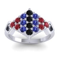 Black Onyx Fashion Ring In 14k White Gold With Blue Sapphire And Ruby – Hira Simple Ring