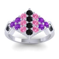 Black Onyx Fashion Ring In 18k White Gold With Pink Tourmaline And Amethyst – Hira Simple Ring