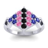 Black Onyx Fashion Ring In 14k White Gold With Pink Tourmaline And Blue Sapphire – Hira Simple Ring