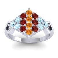Citrine Fashion Ring In 18k White Gold With Garnet And Aquamarine – Hira Simple Ring