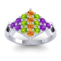 Citrine Fashion Ring In 18k White Gold With Peridot And Amethyst – Hira Simple Ring