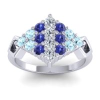 Lab Diamond Fashion Ring In 14k White Gold With Blue Sapphire And Aquamarine – Hira Simple Ring