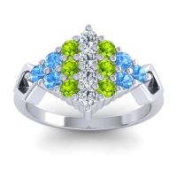 Lab Diamond Fashion Ring In 18k White Gold With Peridot And Swiss Blue Topaz – Hira Simple Ring