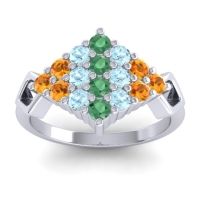 Emerald Fashion Ring In 14k White Gold With Aquamarine And Citrine – Hira Simple Ring
