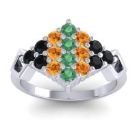 Emerald Fashion Ring In 14k White Gold With Citrine And Black Onyx – Hira Simple Ring