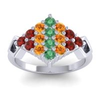 Emerald Fashion Ring In 14k White Gold With Citrine And Garnet – Hira Simple Ring