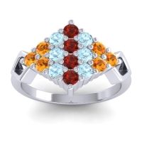 Garnet Fashion Ring In 18k White Gold With Aquamarine And Citrine – Hira Simple Ring