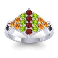 Garnet Fashion Ring In 18k White Gold With Peridot And Citrine – Hira Simple Ring