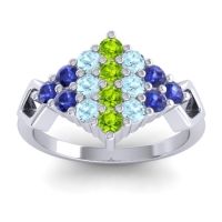 Peridot Fashion Ring In 14k White Gold With Aquamarine And Blue Sapphire – Hira Simple Ring