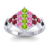 Peridot Fashion Ring In 14k White Gold With Pink Tourmaline And Ruby – Hira Simple Ring