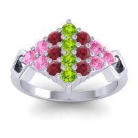 Peridot Fashion Ring In 14k White Gold With Ruby And Pink Tourmaline – Hira Simple Ring