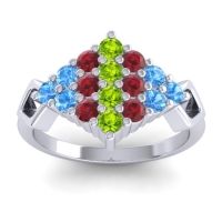 Peridot Fashion Ring In 14k White Gold With Ruby And Swiss Blue Topaz – Hira Simple Ring