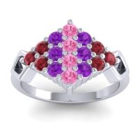 Pink Tourmaline Fashion Ring In 14k White Gold With Amethyst And Ruby – Hira Simple Ring