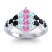 Pink Tourmaline Fashion Ring In 18k White Gold With Aquamarine And Black Onyx – Hira Simple Ring