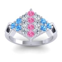 Pink Tourmaline Fashion Ring In 14k White Gold With Lab Diamond And Swiss Blue Topaz – Hira Simple Ring