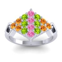 Pink Tourmaline Fashion Ring In 18k White Gold With Peridot And Citrine – Hira Simple Ring