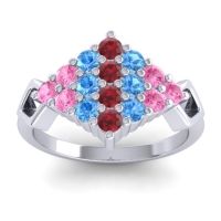 Ruby Fashion Ring In 14k White Gold With Swiss Blue Topaz And Pink Tourmaline – Hira Simple Ring