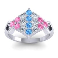 Swiss Blue Topaz Fashion Ring In 14k White Gold With Lab Diamond And Pink Tourmaline – Hira Simple Ring