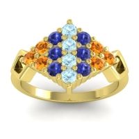 Aquamarine Fashion Ring In 14k Yellow Gold With Blue Sapphire And Citrine – Hira Simple Ring