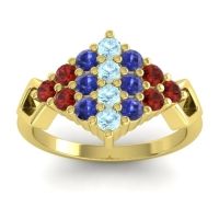 Aquamarine Fashion Ring In 14k Yellow Gold With Blue Sapphire And Garnet – Hira Simple Ring