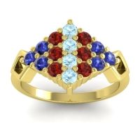 Aquamarine Fashion Ring In 14k Yellow Gold With Garnet And Blue Sapphire – Hira Simple Ring