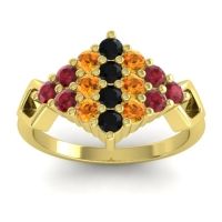 Black Onyx Fashion Ring In 14k Yellow Gold With Citrine And Ruby – Hira Simple Ring