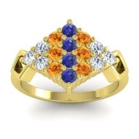 Blue Sapphire Fashion Ring In 14k Yellow Gold With Citrine And Lab Diamond – Hira Simple Ring