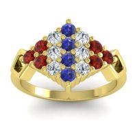 Blue Sapphire Fashion Ring In 14k Yellow Gold With Lab Diamond And Garnet – Hira Simple Ring