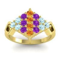 Citrine Fashion Ring In 18k Yellow Gold With Amethyst And Aquamarine – Hira Simple Ring