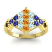 Citrine Fashion Ring In 14k Yellow Gold With Aquamarine And Blue Sapphire – Hira Simple Ring