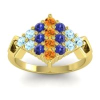 Citrine Fashion Ring In 14k Yellow Gold With Blue Sapphire And Aquamarine – Hira Simple Ring