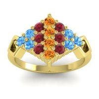 Citrine Fashion Ring In 14k Yellow Gold With Ruby And Swiss Blue Topaz – Hira Simple Ring