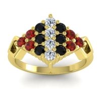 Lab Diamond Fashion Ring In 18k Yellow Gold With Black Onyx And Garnet – Hira Simple Ring