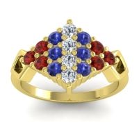 Lab Diamond Fashion Ring In 14k Yellow Gold With Blue Sapphire And Garnet – Hira Simple Ring