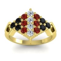 Diamond Fashion Ring In 14k Yellow Gold With Garnet And Black Onyx – Hira Simple Ring