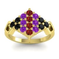 Garnet Fashion Ring In 18k Yellow Gold With Amethyst And Black Onyx – Hira Simple Ring