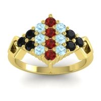 Garnet Fashion Ring In 18k Yellow Gold With Aquamarine And Black Onyx – Hira Simple Ring