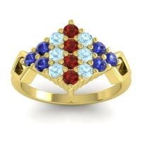 Garnet Fashion Ring In 14k Yellow Gold With Aquamarine And Blue Sapphire – Hira Simple Ring