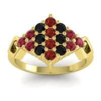 Garnet Fashion Ring In 14k Yellow Gold With Black Onyx And Ruby – Hira Simple Ring