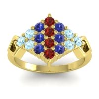 Garnet Fashion Ring In 14k Yellow Gold With Blue Sapphire And Aquamarine – Hira Simple Ring
