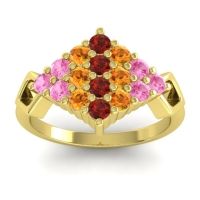Garnet Fashion Ring In 18k Yellow Gold With Citrine And Pink Tourmaline – Hira Simple Ring