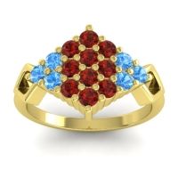 Garnet Fashion Ring In 18k Yellow Gold With Swiss Blue Topaz – Hira Simple Ring